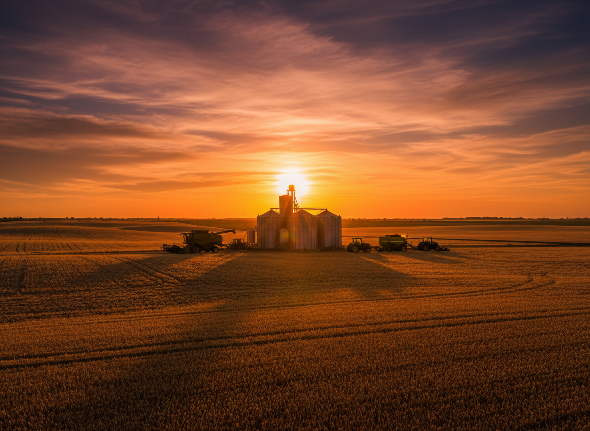 Dramatic sunset over vast Argentine grain fields